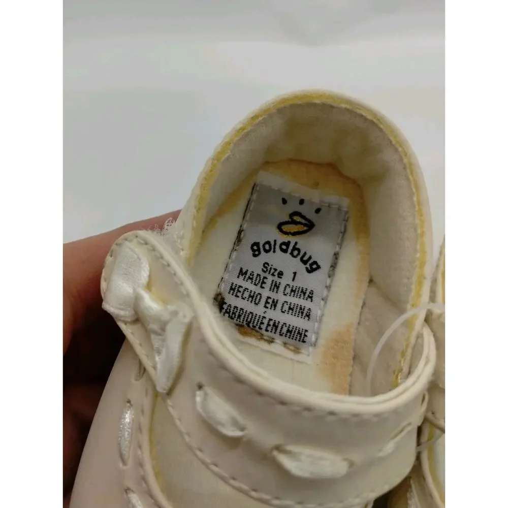 Vintage Gold Bug Infant Baby Dress Booties Shoes - Size 1 - Cracking - Doll Shoe